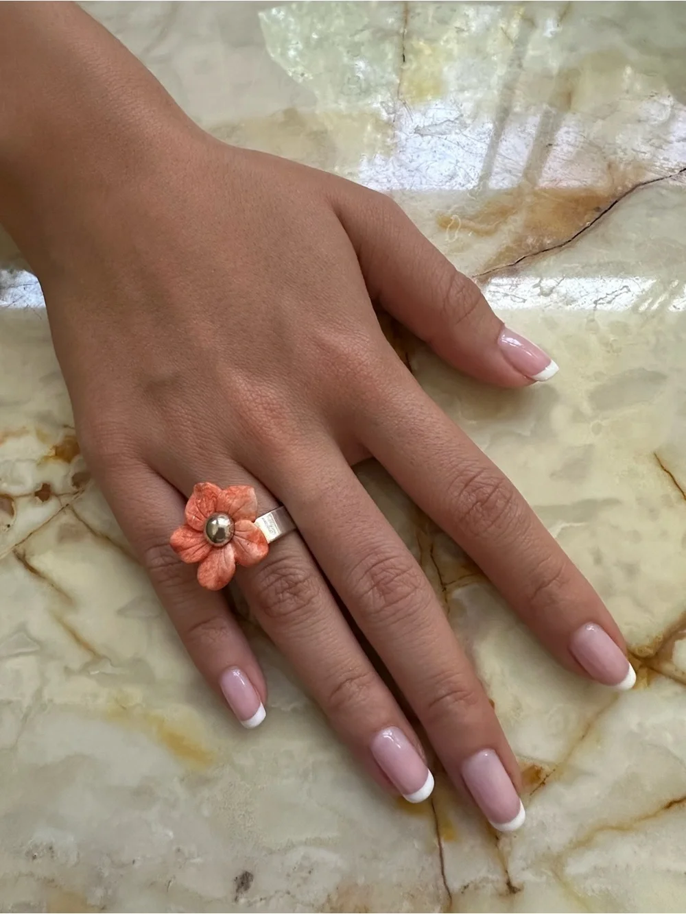 VIVAC 925 Sterling Silver Handcrafted Coral Flower Ring​​